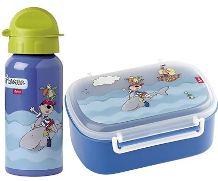 Sigikid Brotdose, Brotzeitbox Pirat Sammy Samoa und Trinkflasche 400 ml Geschenkset für Kindergartenkinder oder ABC Schützen,