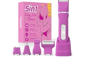 HOHOLE Electric Razors for Women,5-in-1 Bikini Trimmer for Women,IPX7 Waterproof Electric Shaver,Cordless Body Shaver for Trip,with 5 Replaceable Blade Heads,USB Recharge Dock (Rose-Pink)