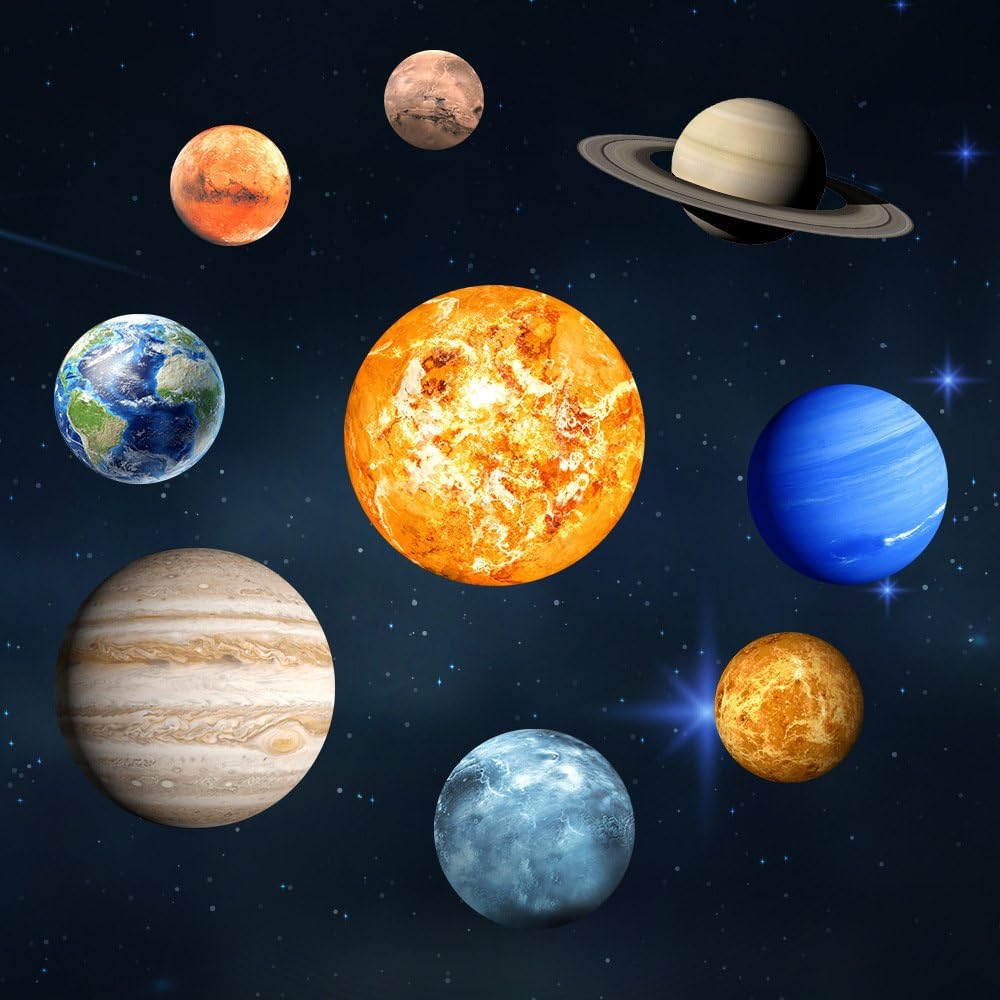 Homics 9pcs Glow in The Dark Planets Wall Decals Peel and Stick Solar System Wall Stickers Luminous DIY Nursery Wall Decor for Kids
