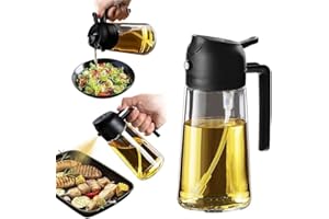 Premium 470ml Glass 2 In 1 Oil Sprayer And Olive Oil Dispenser for Air Fryer, BBQ, Salad & Healthy Cooking (BLACK)