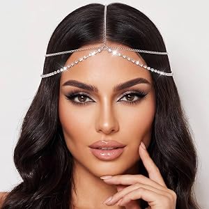 CAKURE Rhinestone Head Chain Silver Hair Jewelry for Women (b-silver) | Boho Wedding Head Chain Forehead Chain Jewelry for Wo