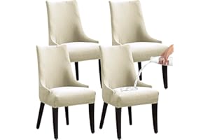 LANSHENG KELUINA Stretch Rhombic Geometric Wingback Chair Covers Slipcover - Reusable Arm Chair Protector Cover, Washable Dining Chair Covers Protectors for Dining Room (Beige, Set of 4)