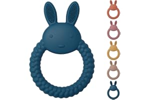 ROISDIYI Easter Baby Teething Toys Bunny Baby Teether Toys Baby Easter Basket Stuffers Easter Gift Easy to Clean Teething Ring (Navy)