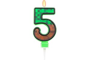 OGNOMIFX TNT Themed Birthday Cake Candles, Pixels Cake Topper for Boys Girls, Kids Birthday Party Decorations, Theme Birthday Party Supplies (Number 5)