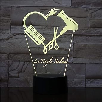 Hair Stylist Scissor 3d Led Night Lamp Barber Shop Name