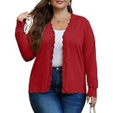 OLRIK Plus Size Cardigan for Women Cropped Long Sleeve V-Neck Buttons Down Ribbed Wave Edges Casual Knit Shrugs