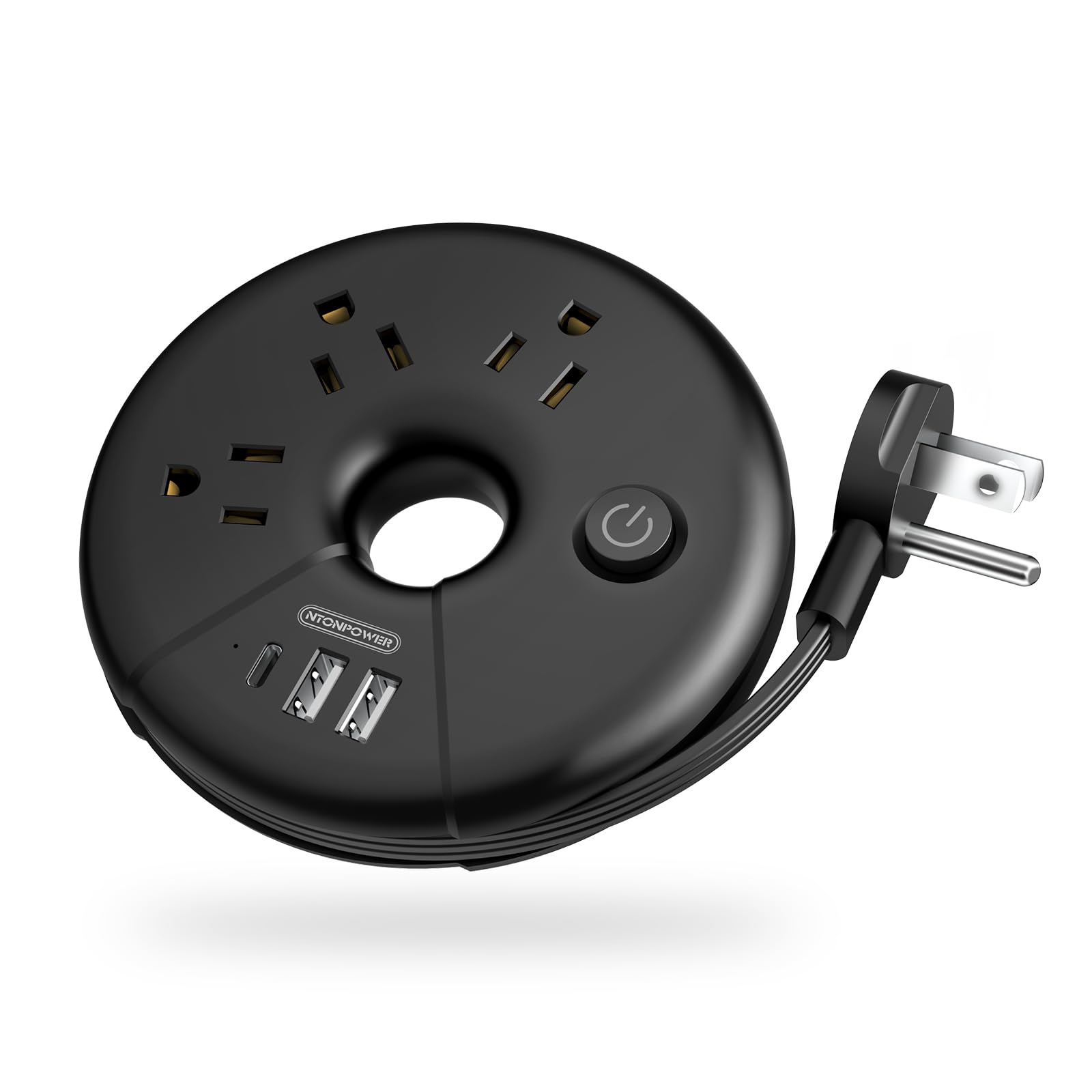 Photo 1 of Travel Power Strip, NTONPOWER Portable Charging Station 3 USB Without Surge Protector Short Extension Cord 15 inches Compact for Home, Office, Cruise Ships, Business Trip, Hotels, Black