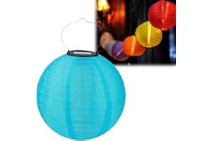 WMTBSRSW 12 Inch Waterproof Solar Chinese Lantern, 2024 New Outdoor/ Indoor Hanging Solar Lanterns Chinese Traditional Nylon Hanging Lanterns LED Garden Decorative Light (Blue)