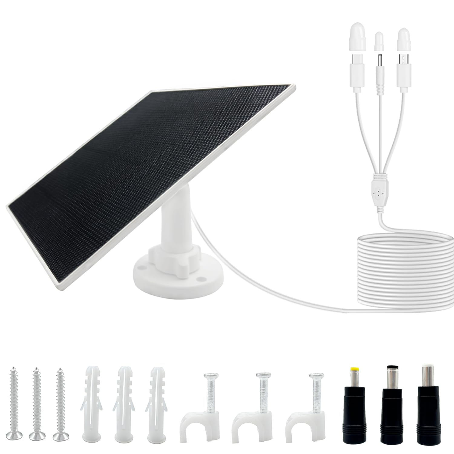 Photo 1 of 5W Solar Panel Designed specifically for Outdoor Security Cameras IP65 Waterproof Rating Equipped with a 9.8-Foot Cable (Supports USB-C/Micro USB/DC 3.5 x 1.35 mm connectors)