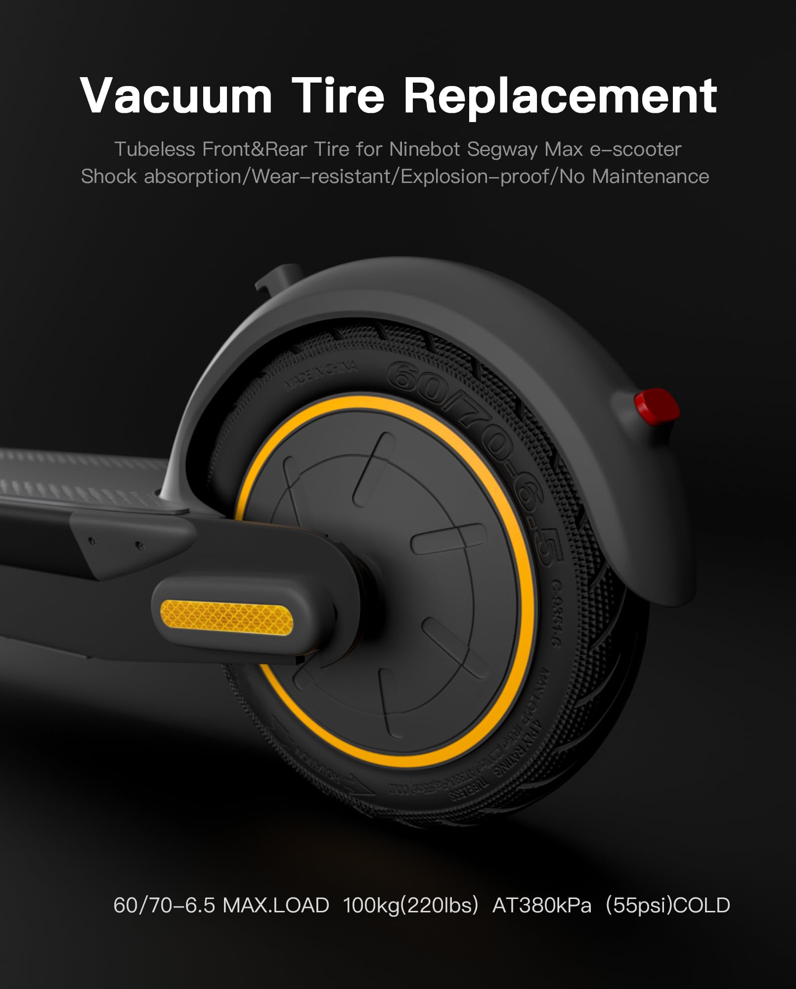 stio Tubeless Front Tire Compatible with Ninebot by Segway Max G30 G30LP KickScooter Rubber Vacuum Outer Tyre 10 Inch Non-Slip Max G30 Front Rear Tire 60/70-6.5 Kick Scooter Original Accessories