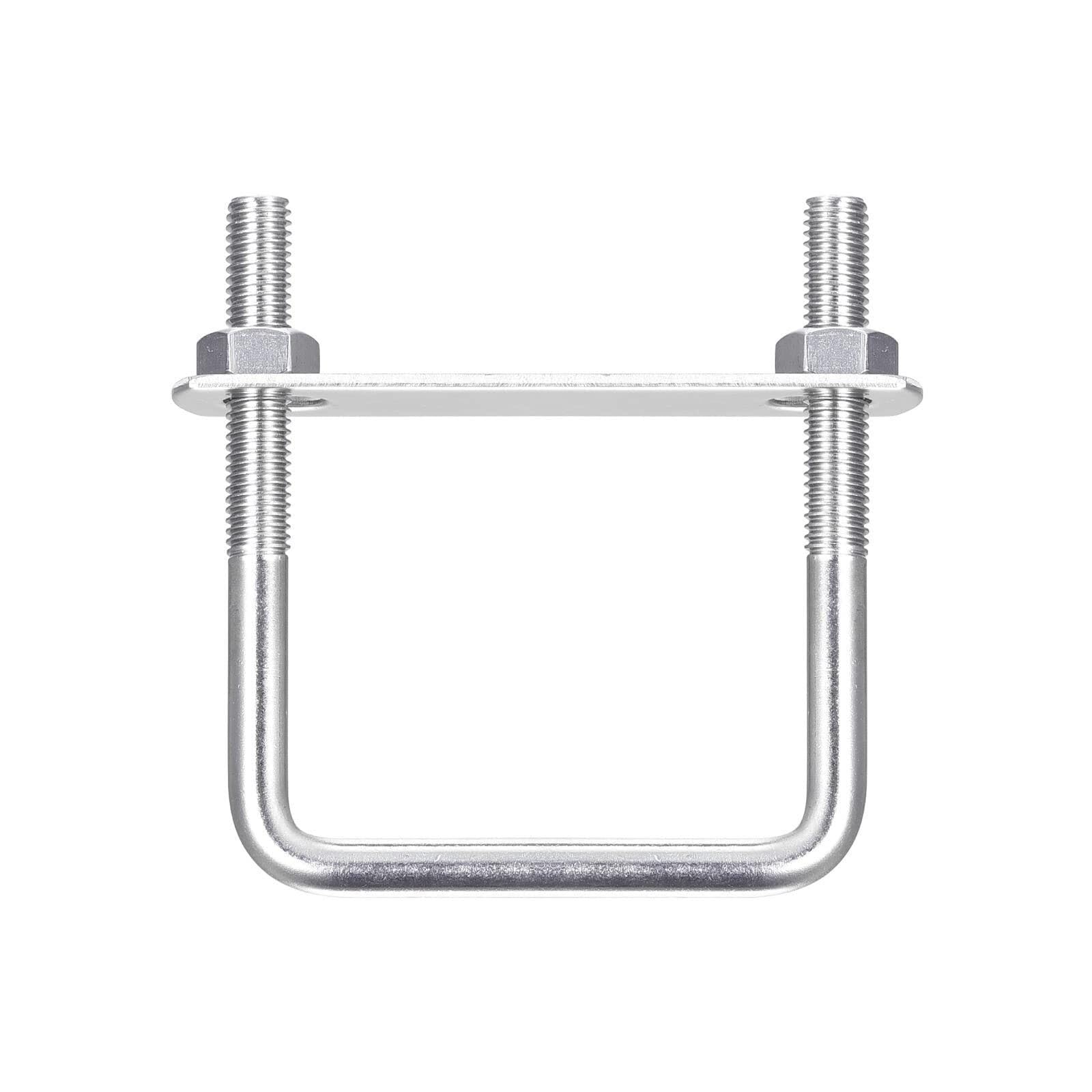 TOP-VIGOR 3 sets M8 Square U-Bolts, 62mm Inner Width 80mm Length 304 Stainless Steel U-Bolts with Nut, Plate for Building Installations Mechanical Parts Connection Cehicles Ships