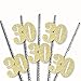Gold Glitter 30 Party Straws - No-Mess Real Gold Glitter Cut-Out Numbers & Decorative 30th Birthday Party Paper Straws - Set of 24