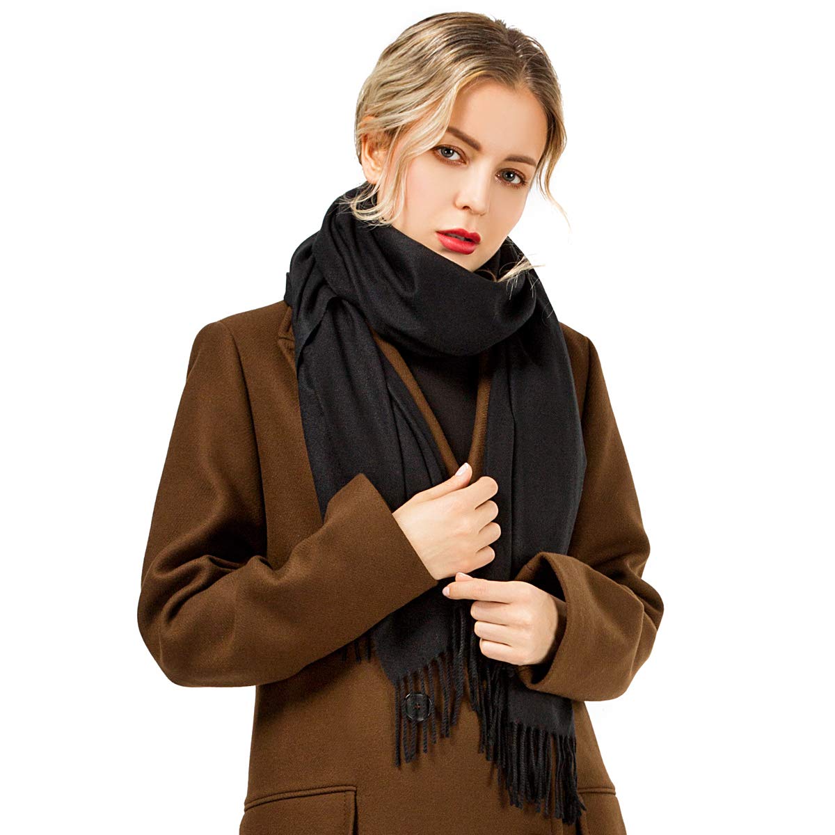 WISH CLUB Pashmina Scarf Cashmere Shawls Wrap Tassel Scarf Women Fringe Scarf