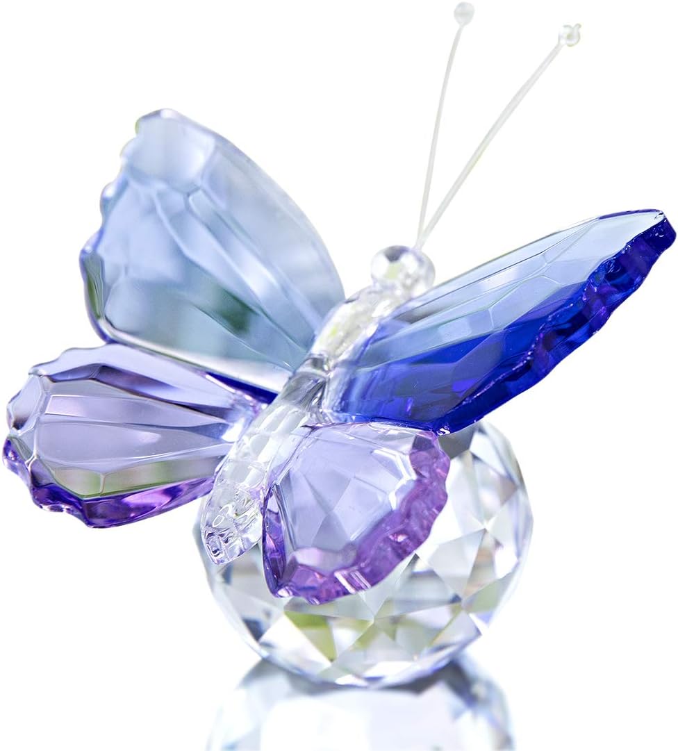 H&D HYALINE & DORA Blue and Purple Glass Butterfly with Ball Base