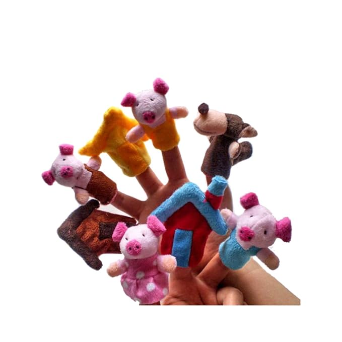 Hacoly 8er Spielhandschuh Plüschpuppe,3 Kleine Schweinemärchen Fingerpuppen-Handschuh Eltern-Kind-Plüschtier für Babys und Kl