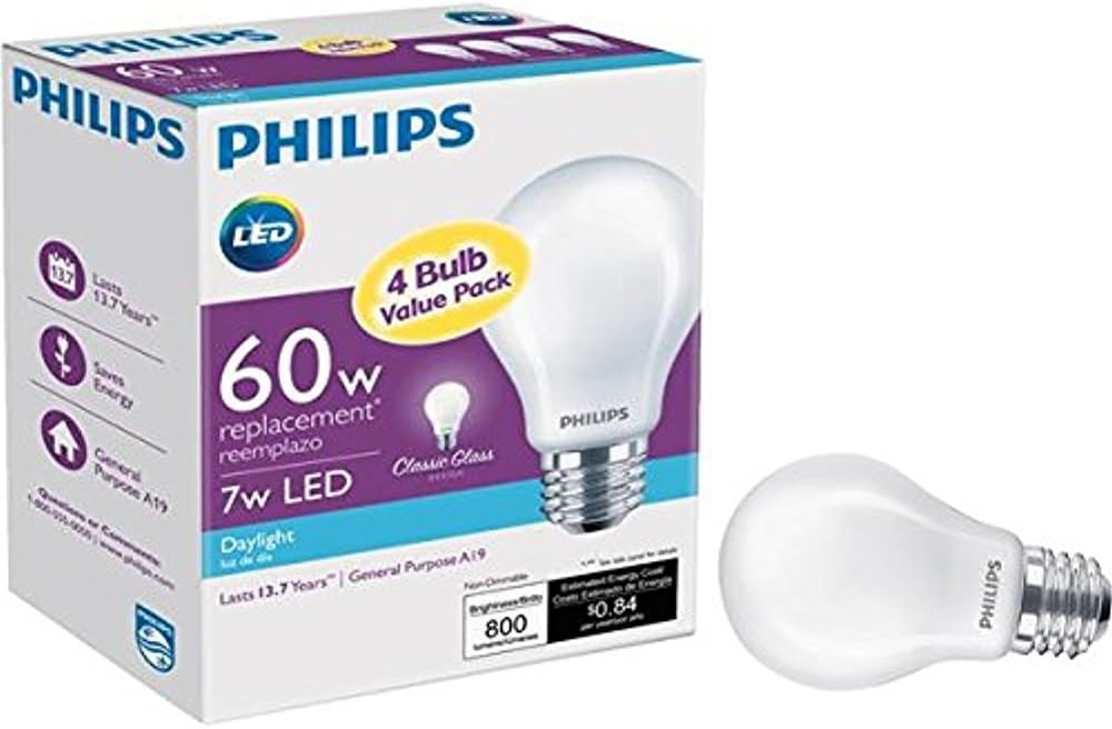 LED Bulbs Philips 60W Soft White Light Bulb A19 120V 860 LMS 1000 Hours