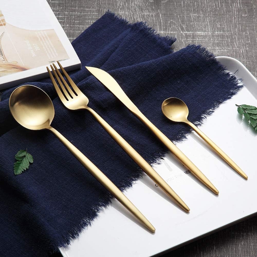 Awareisn Silverware 4 Piece Stainless Steel Flatware Set Including Fork Spoons Knife Tableware (Pure Golden)