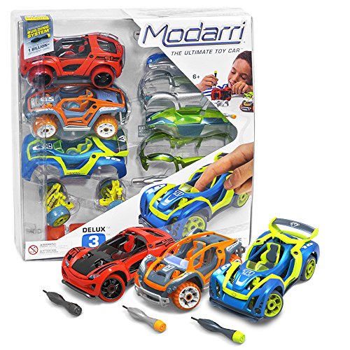 Modarri Delux 3 Pack Build Your Car Kit Toy Set (S1,X1,T1) - Ultimate Toy Car: Make Your Own Car Toy - For Thousands of Designs - Real Steering and Suspension - Educational Take Apart Toy Car For Kids