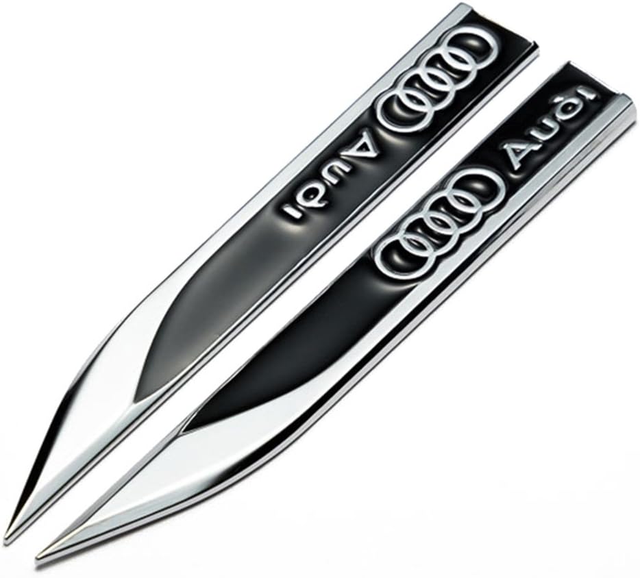 Wallner 1 Pair metal 3D refitted vehicle car marks Emblem Badge Decal Auto Door Fender Side sticker For Audi (Black)