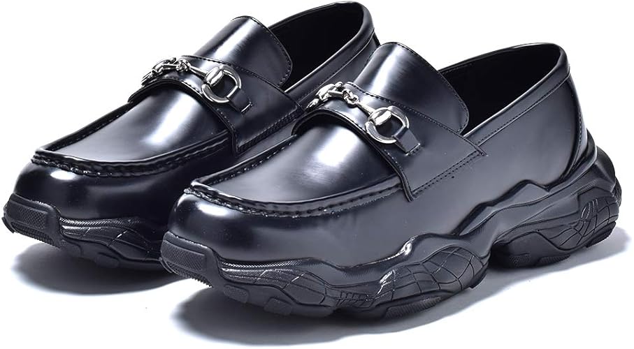 Amazon シュベック 厚底 ビットローファー メンズ ローファー ダッドシューズ カジュアル ローカット 靴 短靴 ブラック 黒 スニーカー