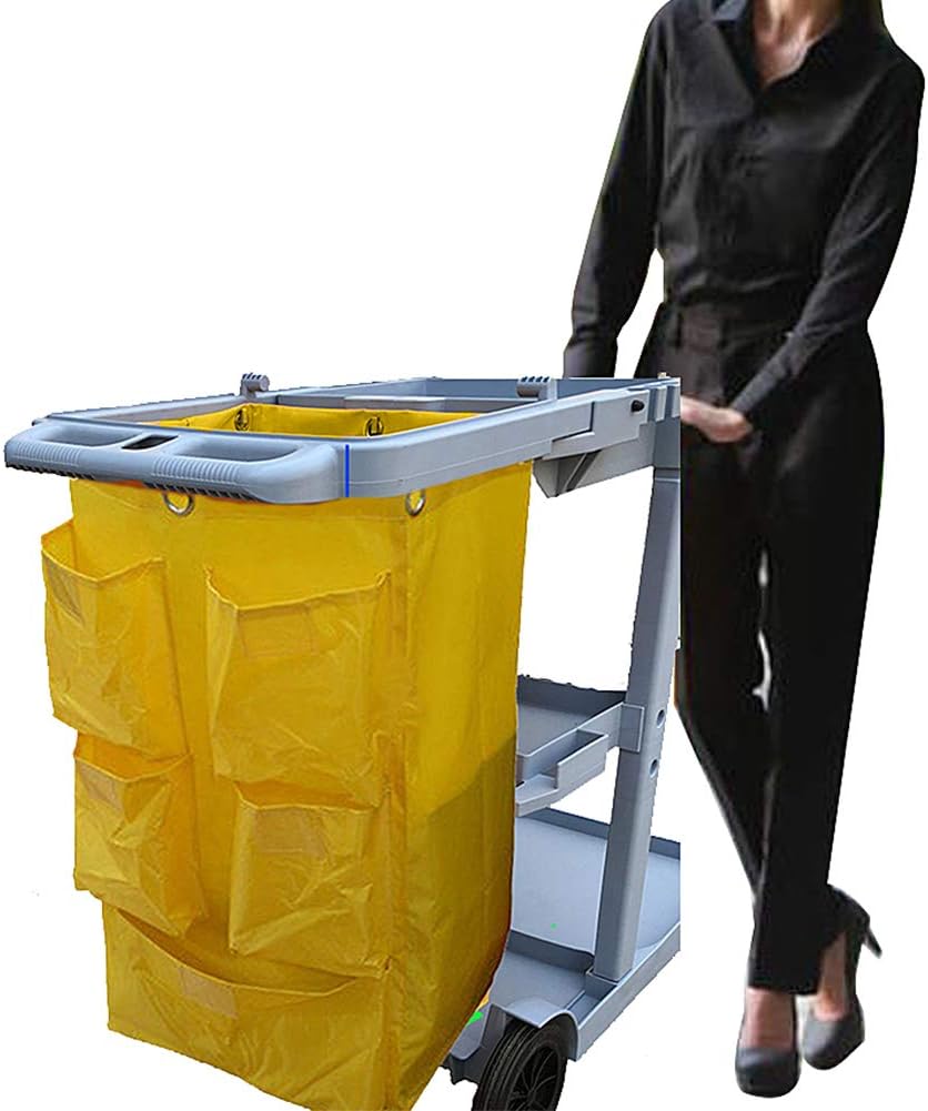 PokYr25eb Household Toilet Dredge,Large Waste Garbage Bag Cleaning Trolley Hotel Trash Collect Holder Container - Yellow