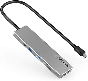 WAVLINK USB Hub 4 Multiport Adapter with USB 3.0 Type-C HDMI and TF SD Card Readers, Ultra-Slim Portable Data Hub for MacBook Air, Mac Mini, iMac, Surface Pro, PC, Flash Drive, Mobile HDD, Aluminum