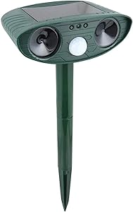 kaforto Ultrasonic Animal Repeller Solar Powered Cat Repeller with Motion Sensor Waterproof Outdoor Yard Garden Farm Get Rid of Squirrels Cats Dogs Mouse Foxes Skunk Rod