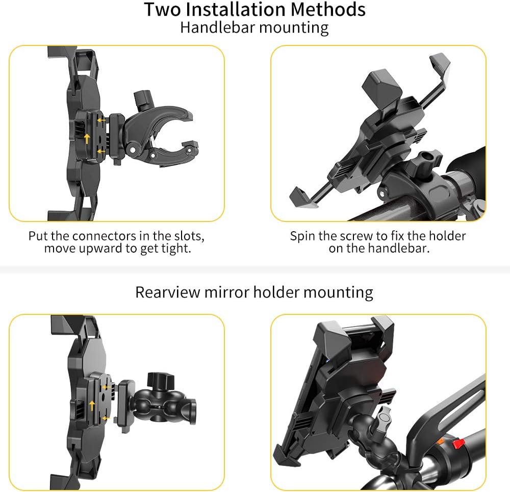 Extractme Anti Shake Bike Phone Mount, 360° Rotation Bicycle & Motorcycle Phone Mount Holder, Universal Motorcycle Cell Phone Holder for Any Smartphone GPS Etc Devices Between 4.0 and 6.5 inches: Automotive