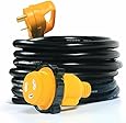 Camco 25' PowerGrip Extension Cord with 30M/30F- Straight Locking Adapter |  Allows for Easy RV Connection to Distant Power Outlets | Built to Last (55501)