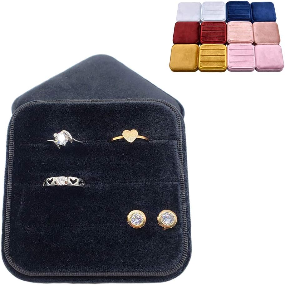LLAin Velvet Ring Box, Square Vintage Wedding Ceremony Ring Box Jewelry Storage Box with Detachable Lid, Engagement Ring Box Holder, Valentine's Day,Wedding Ceremony,Modern Proposal Idea