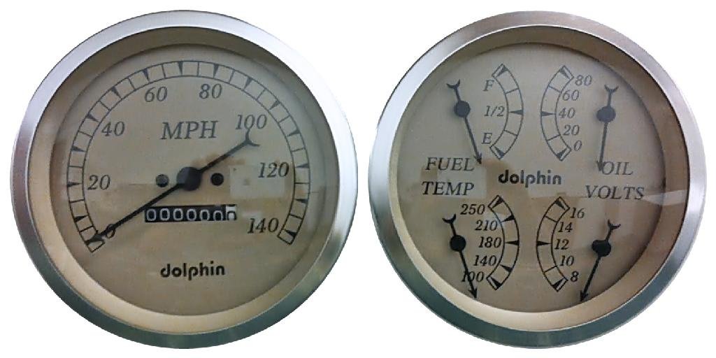 Dolphin Gauges5" Mechanical Quad Gauge Set Beige/Tan