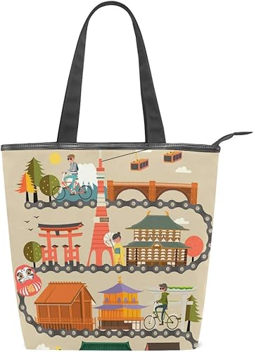 Amazon プラ Pula キャンバス トートバッグ 大容量 帆布 キャンバス レディース 日本 旅行 クラシック 民族風 人気 女性 通勤用 通学 丈夫 ファスナー 内ポケット付き キャンパストートバック トート トートバッグ