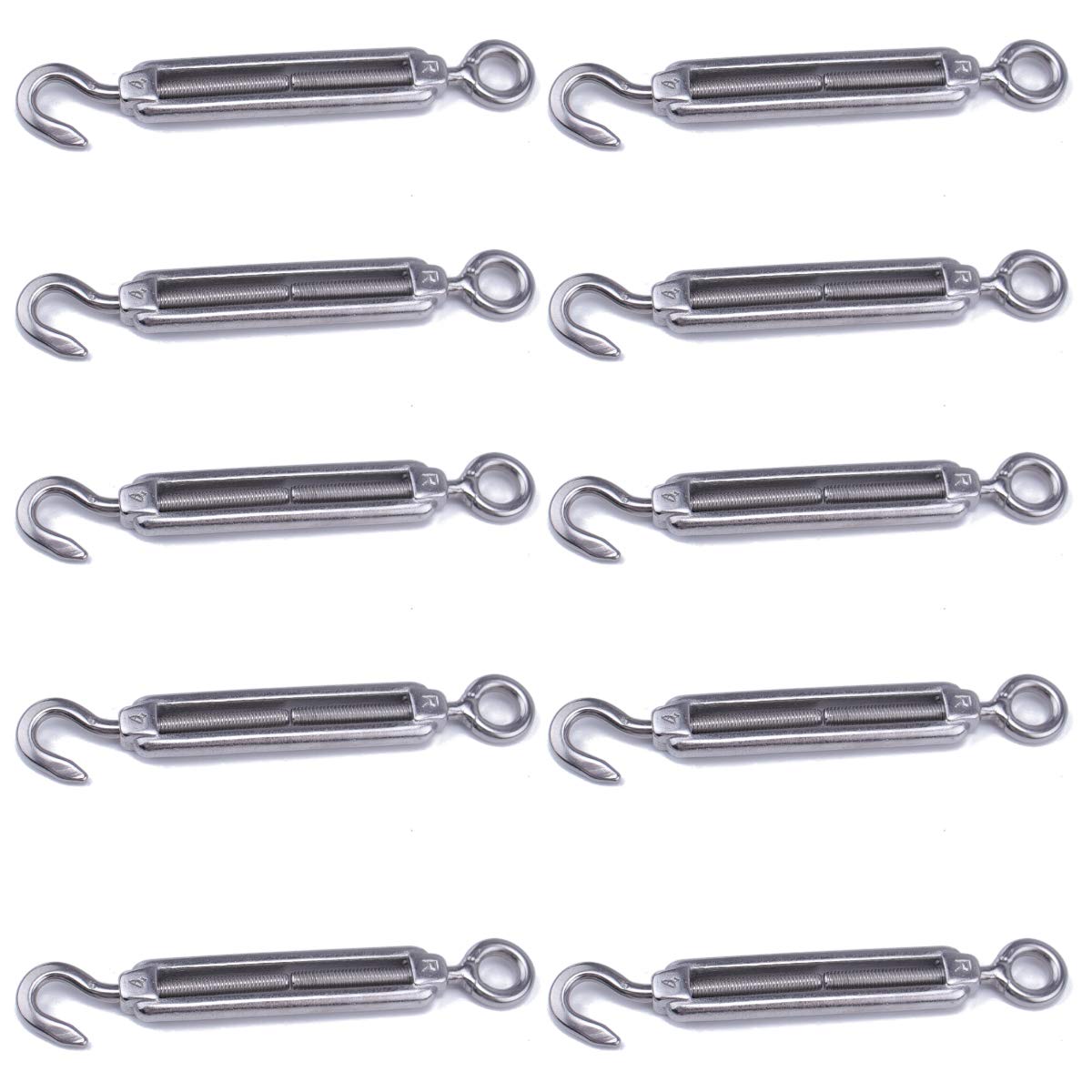 Muzata Stainless Steel 304 Turnbuckle Hook/Eye Cable Wire Rope Tension M4-10PACK CN09