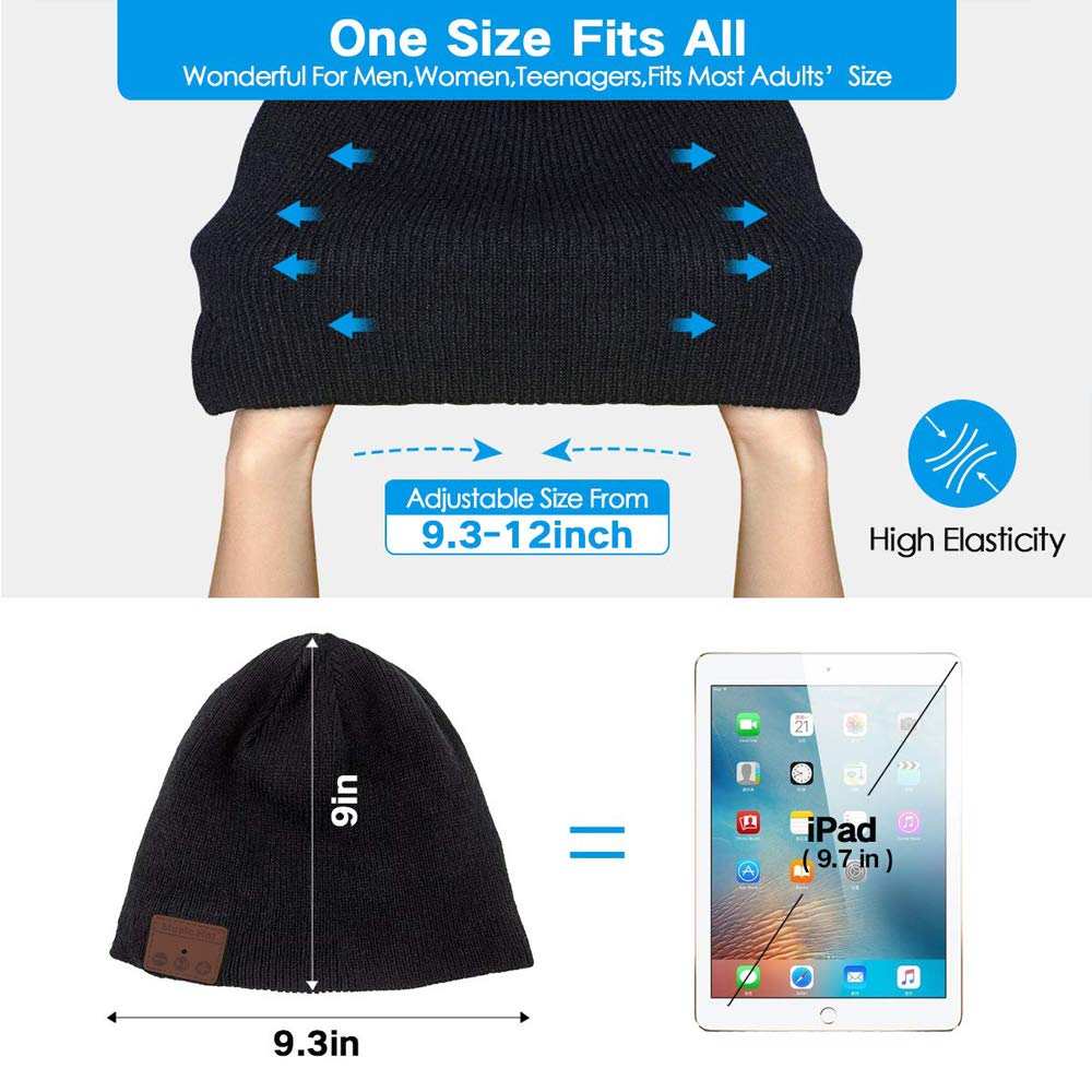 Top-Newest Bluetooth Beanie Hat for Men Women v5.0 Bluetooth Hat with Speaker Headphones Rechargeable Hanpure bluetooth Beanie Hat, Knit Washable Bluetooth Beany Hat Winter Outdoor Sports