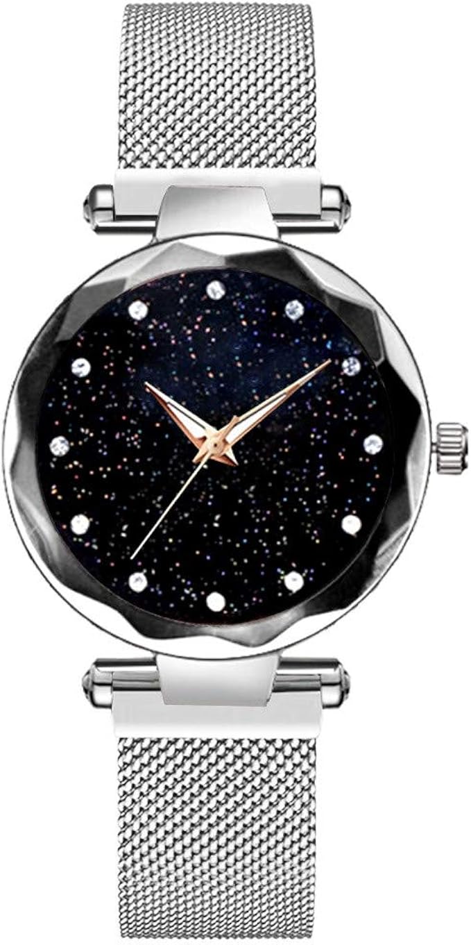 Amazon Balakie レディース クォーツ腕時計 ラグジュアリー ラインストーン 星空 文字盤 腕時計 メッシュ磁気バンド Free シルバー レディース腕時計 腕時計 通販