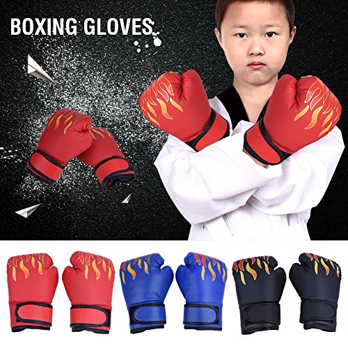 Kids Boxing Gloves, PU Muay Thai Sparring Training Glove Kickboxing Gloves for Age 7-13 Years ( Color : Black )