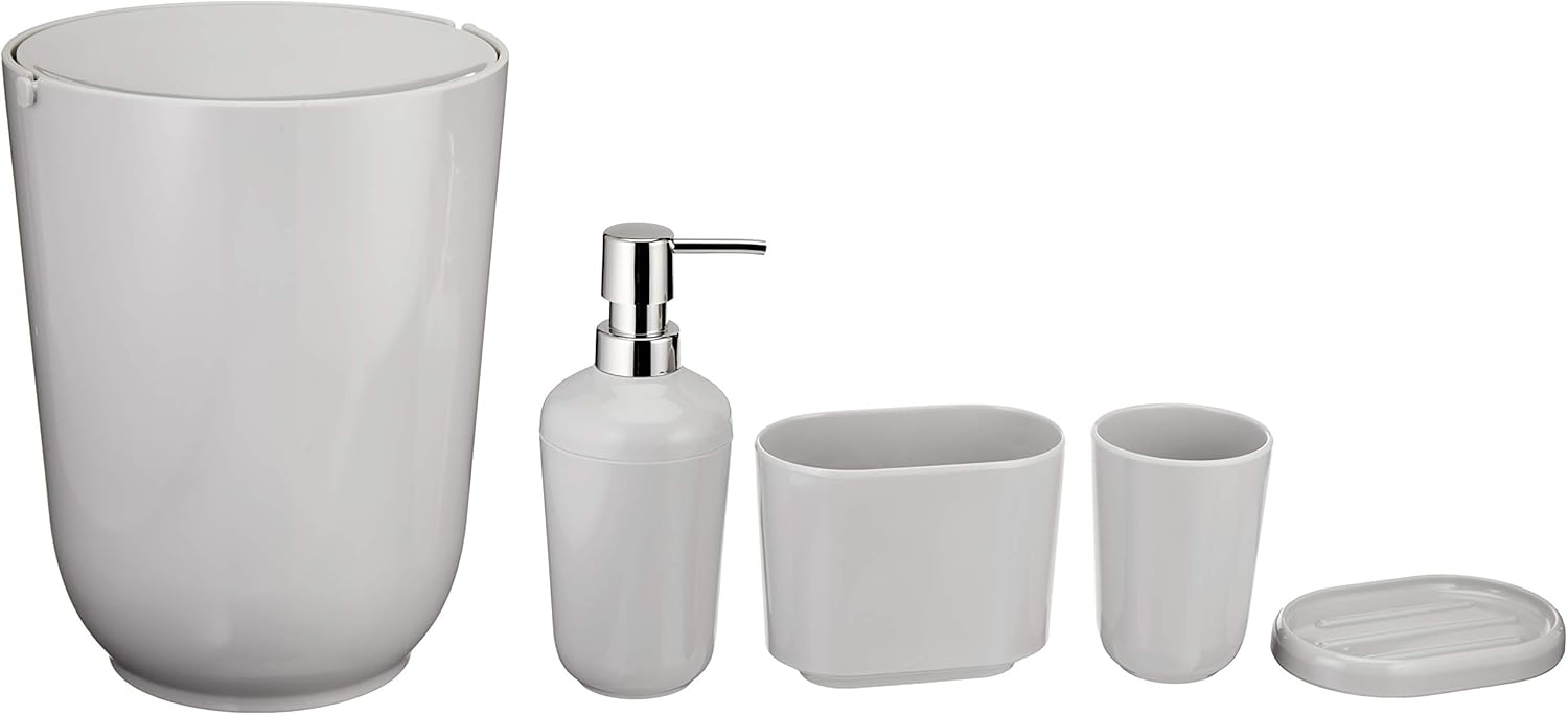 AmazonBasics 5-Piece Bathroom Accessories Set, Smooth Grey