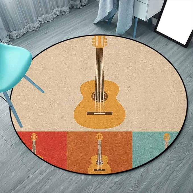 Cozy Shag Collection Solid Shag Rug, 5'3" Round, Multicolor, Guitar