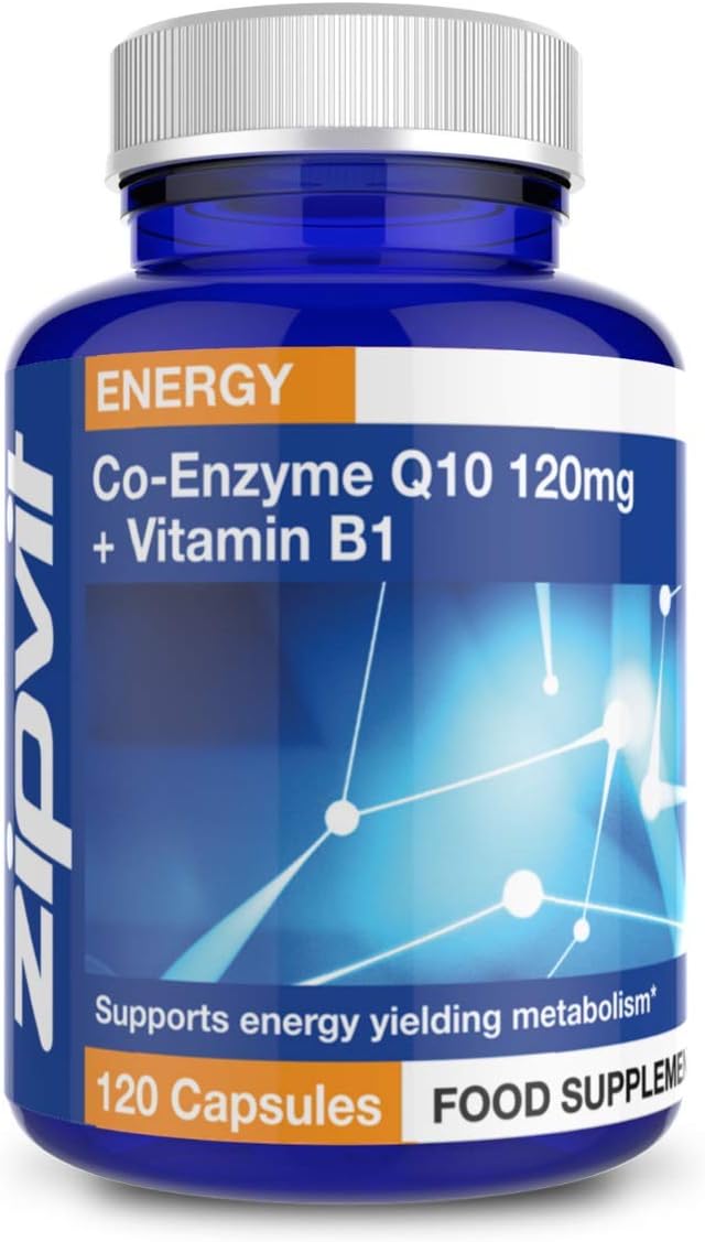 Zipvit CoQ10 Supplement 120mg with Vitamin B1, Coenyme Q10 for Heart Health and Energy Ubiquinone Form, 120 Capsules, 4 Months Supply