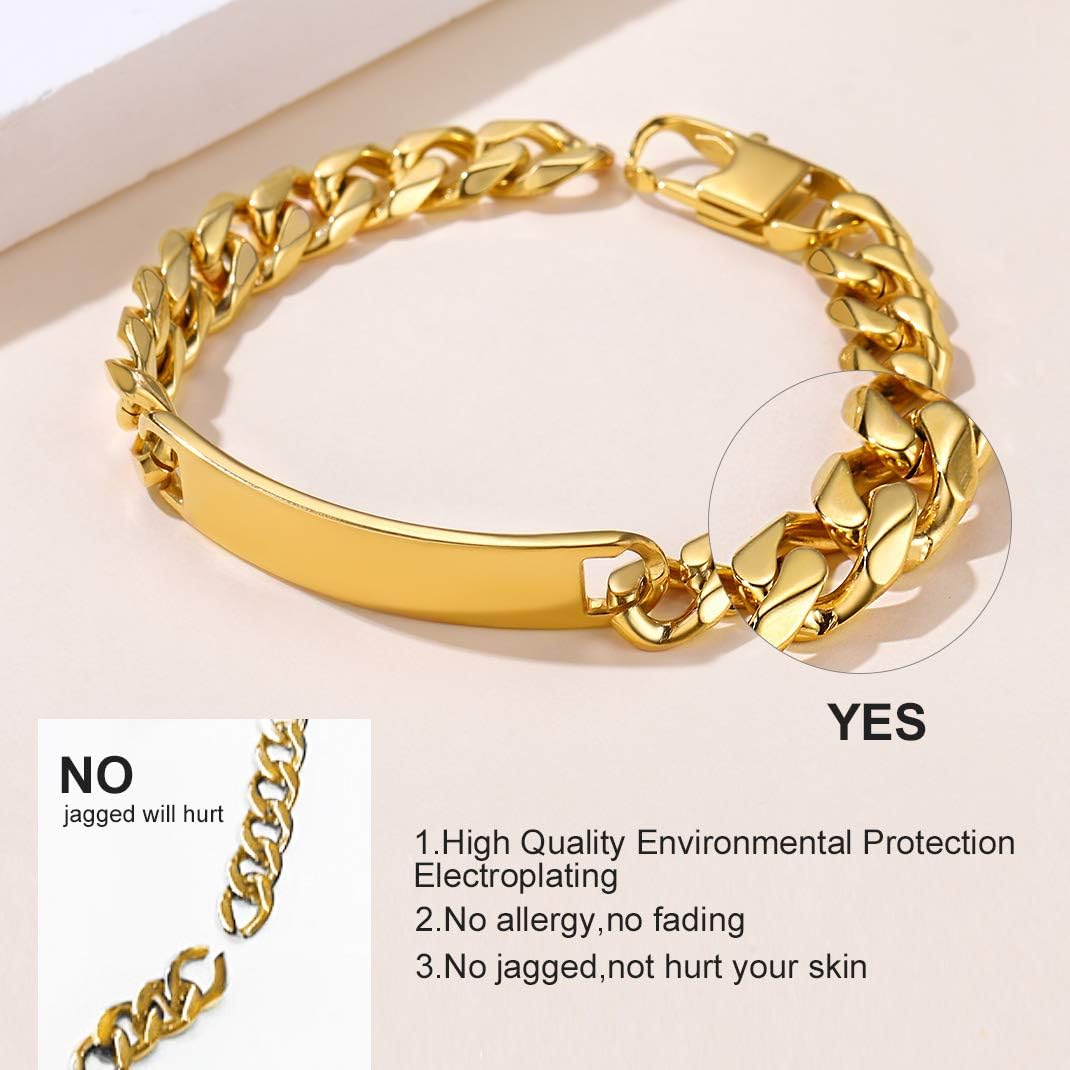 GoldChic Jewelry Men's Gold ID Bracelet, 10mm Name Cuban Chains with Nameplate For Boy, 10mm - Gold, 19cm - Image 4