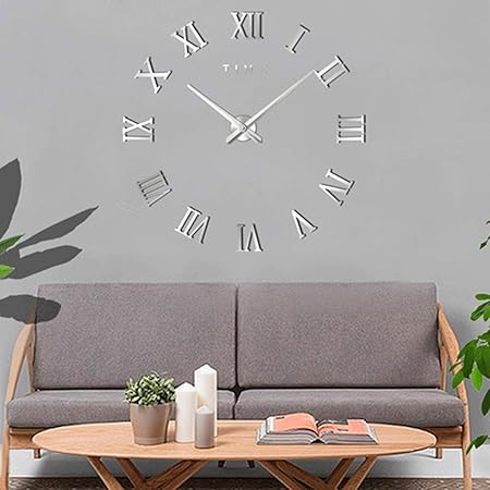 Easy Go Shopping Decoration A La Maison De Chambre A Coucher Chiffre Romain Sans Cadre Grand Diy Sticker Mural Horloge Muette Taille 100 100cm Horloge Murale Couleur Argent Amazon Fr Cuisine