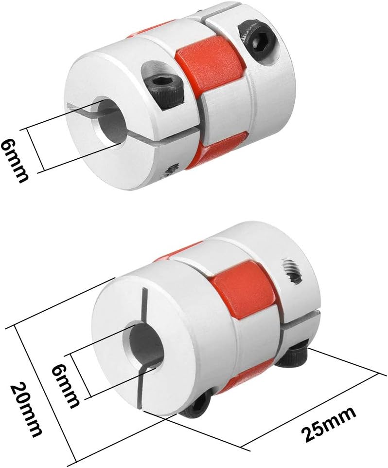 sourcing map 2pcs Shaft Coupling 6mm to 6mm Bore L25xD20 Flexible Coupler Joint for Servo Stepped Motor, Silver - Image 3