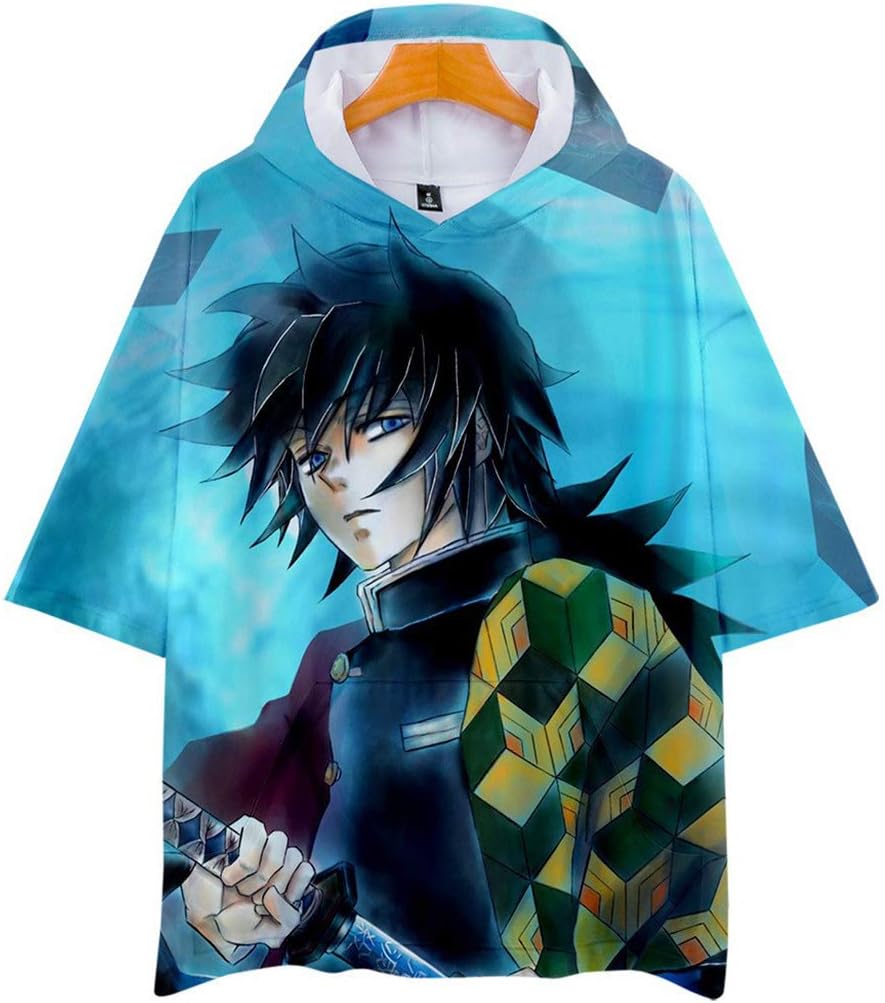 ALIDONE Demon Slayer:Kimetsu No Yaiba 3D Fashion Men and Women Hoodie Short Sleeves T-Shirt with Hat