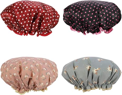 Taicanon 4 Packs Elastic Shower Cap For Women Double Layers