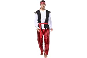 Wizland Adult Men Pirate Costume Sea Captain Adult Halloween Costumes Men's Pirate Outfit for Dress Up Party S,M,L,XL,Plus