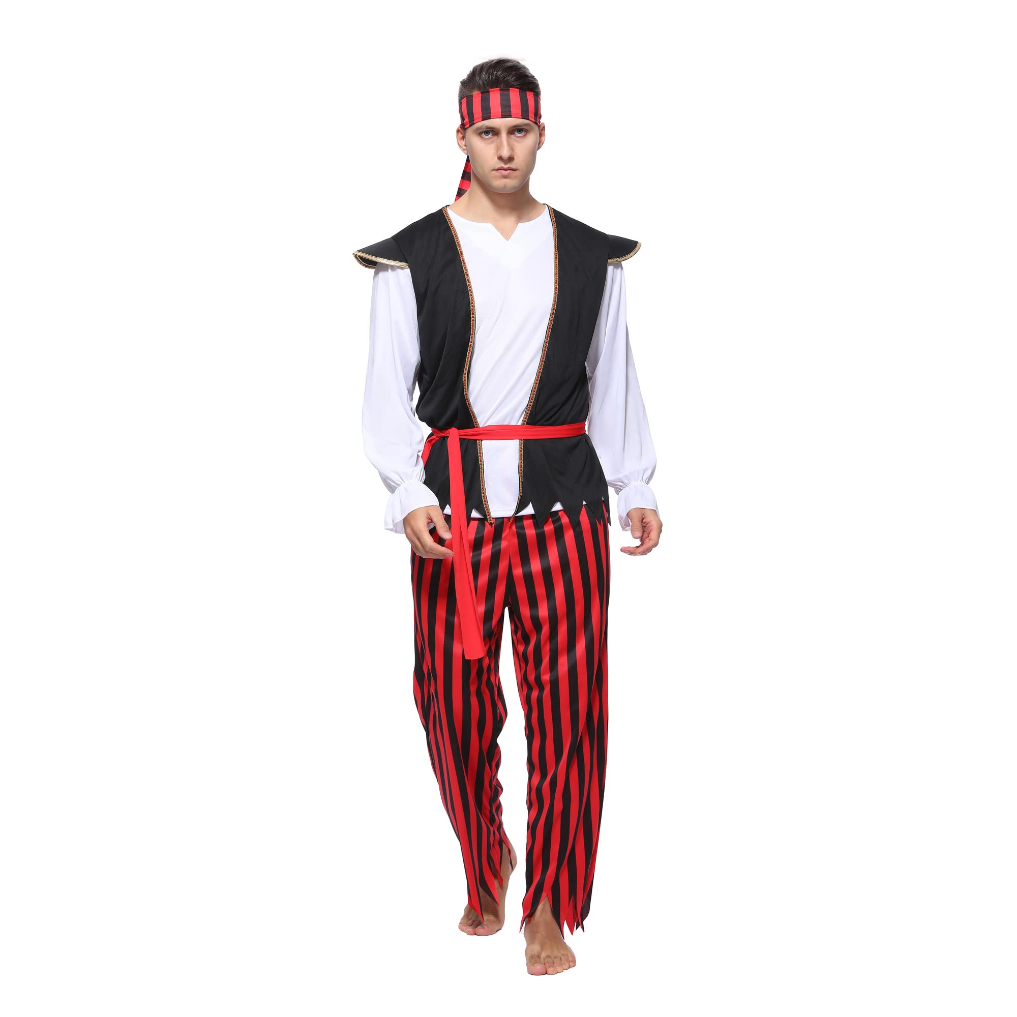 Wiclin Adult Pirate Costume Sea Captain Adult Halloween Men Costumes Pirate Outfit for Dress Up Party XL