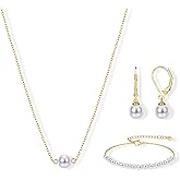 YADOCA Gold Jewelry Set for Women - 16K Gold Plated Pearl Necklace and Earring Set With Drop Earrings,Charm Layered Necklace,Adjustable Bracelets - Dainty Women's Pearl Jewelry Set For Wedding Gifts
