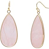 14K Yellow Gold Edged Flat Gem Stone Drop Earrings for Women