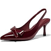 Coutgo Womens Slingback Kitten Heels Bow Closed Pointed Toe Pumps Slip on Office Work Dress Shoes