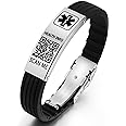 Theluckytag Medical Bracelets for Men Women with QR Code Medical Alert ID Bracelets for Sport Travel - Silicone Waterproof Wristband Fits Wrists Up to 8 inches - More Space Custom Emergency Medical ID Alert Information
